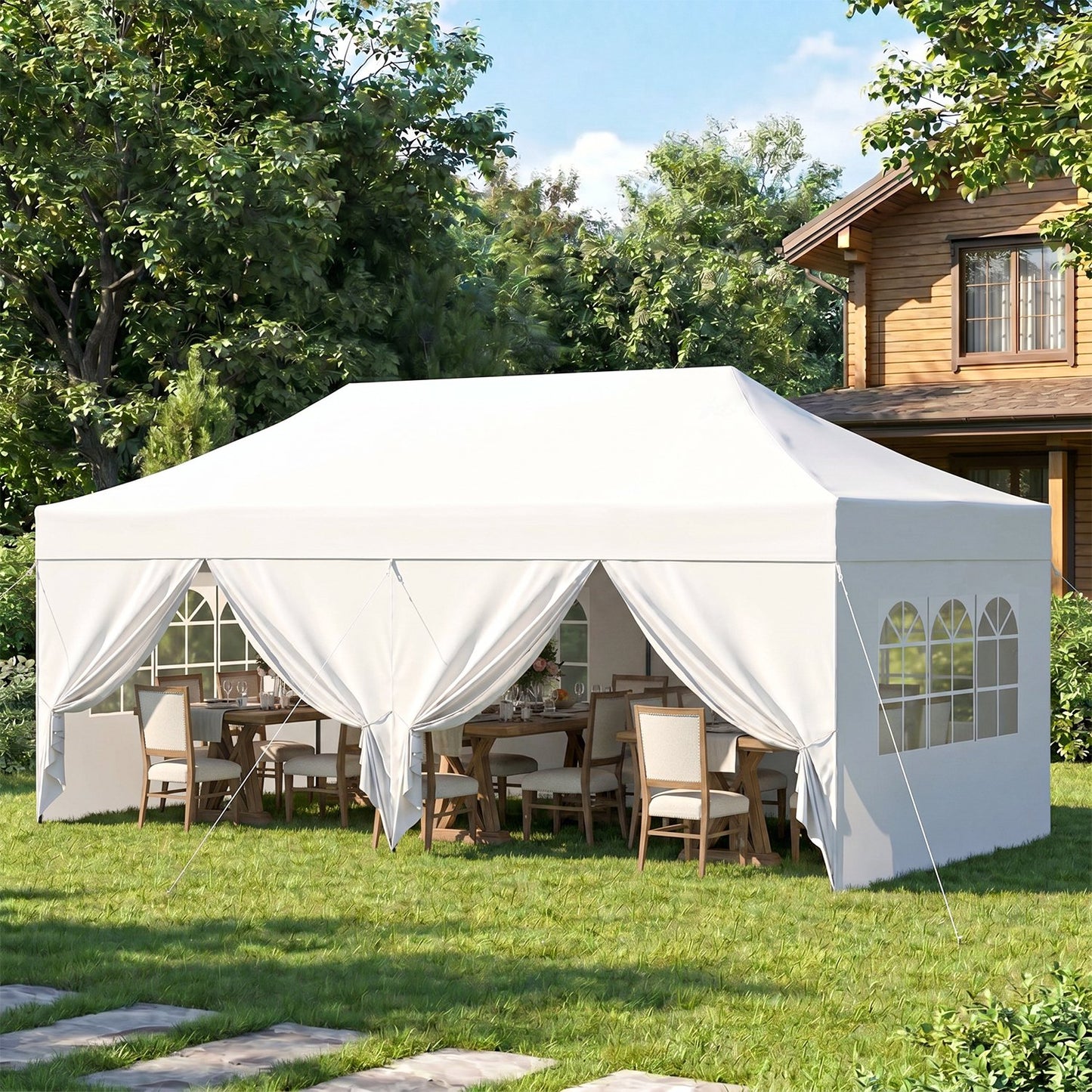 Clouddwell 10'x20' Pop Up Canopy Tent with 6 Removable Sidewalls, Adjustable Height Instant Outdoor Canopy, Portable Sun Shade Shelter with 4 Sandbags, Easy Setup for Parties, Camping, Events, White