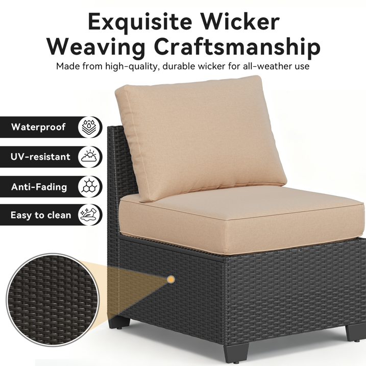 Clouddwell 6-Piece Outdoor Patio Set,4-Inch Thickened Cushions, All-Weather Wicker Sectional with Coffee Table & Custom Protective Cover Beige