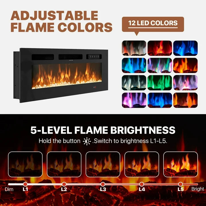 Sonegra Fireplace TV Stand with 36" Electric Fireplace, Mid Century Modern Entertainment Center with Led Lights for 80" TVs , Wood Media Console with Slatted Sliding Doors for Living Room, Brown