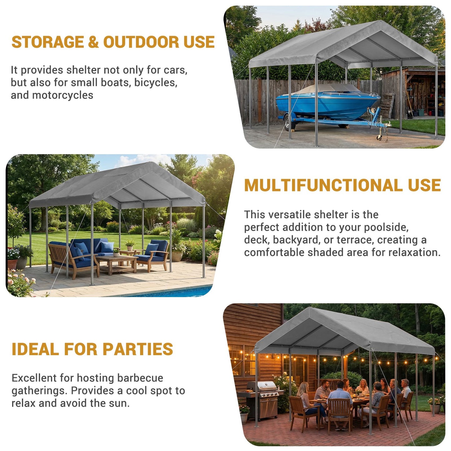 Aoxun 10x15 ft Heavy Duty Carport Canopy, Potable Car Canopy with Adjustable Height, Outdoor Carport Shelter Portable Garage with Reinforced Frame for Cars, Boats, Trucks, Gray