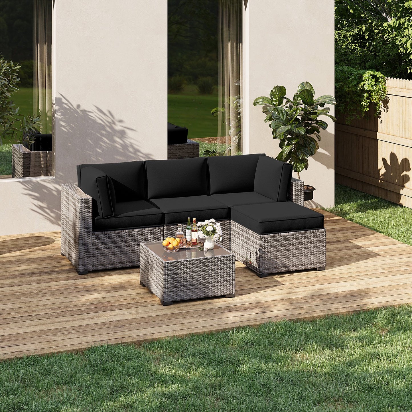 Clouddwell 9-Piece Premium Outdoor Cushion Set, High-Resilience Waterproof Cushions for 4-Seat Wicker Sectional, Comfort Upgrade (Black)