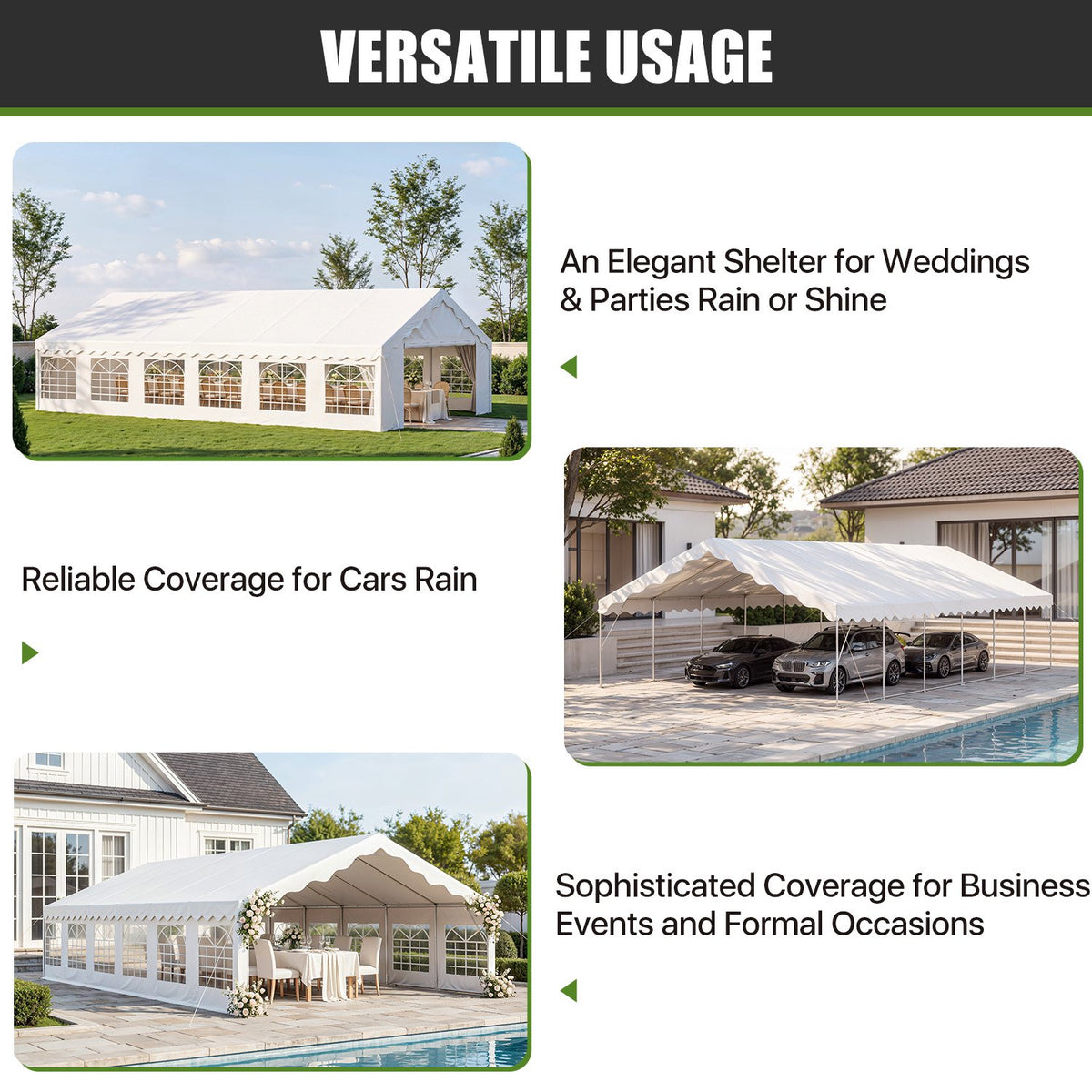 LazySunsets 39*19FT Party Tent, HDPE Heavy Duty Outdoor Awning Tent with Removable Sidewalls & Sandbags, Commercial Grade Big Wedding Tent, Carport, BBQ, UV 50+, Waterproof, White