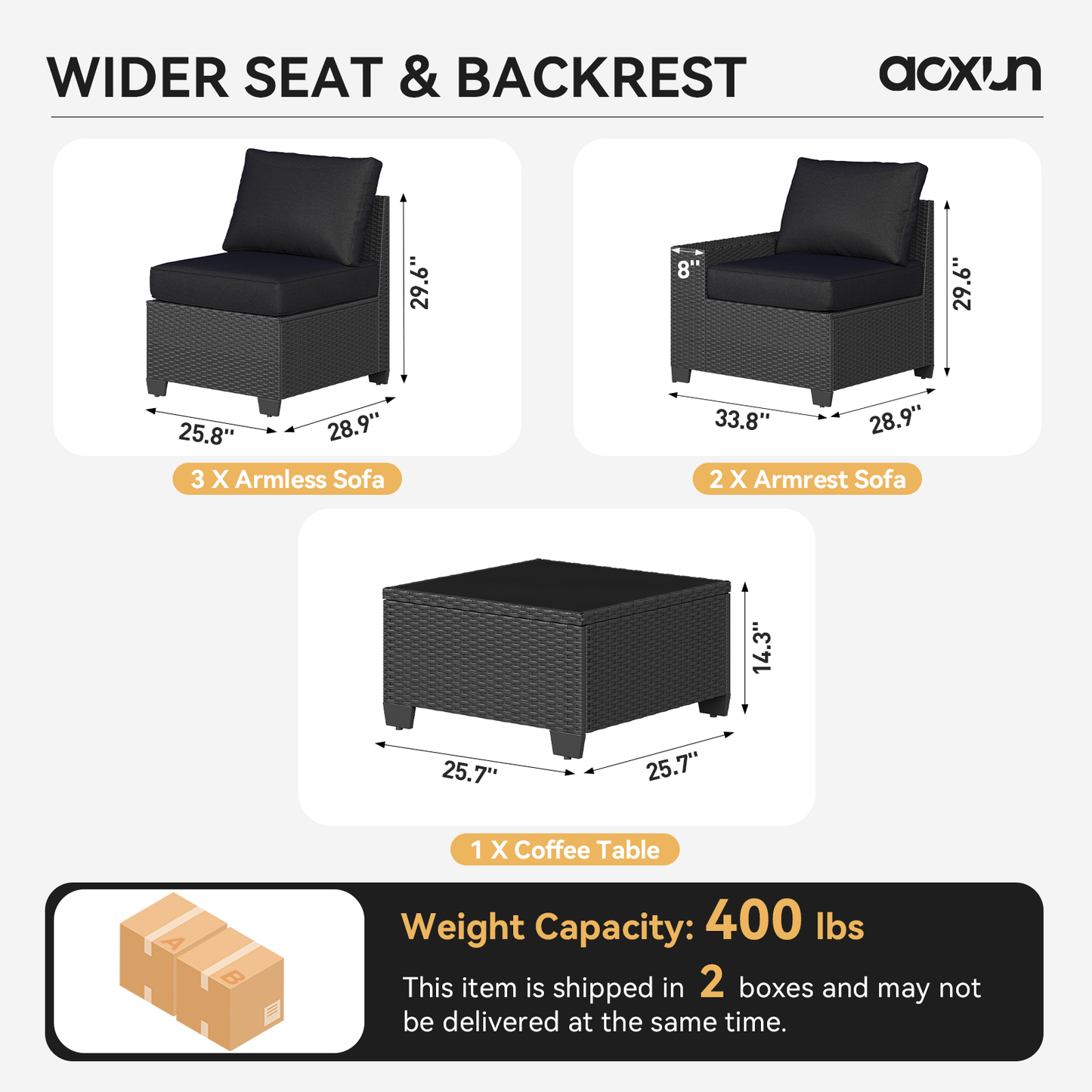 Clouddwell 6-Piece Outdoor Patio Set,4-Inch Thickened Cushions, All-Weather Wicker Sectional with Coffee Table & Custom Protective Cover Black