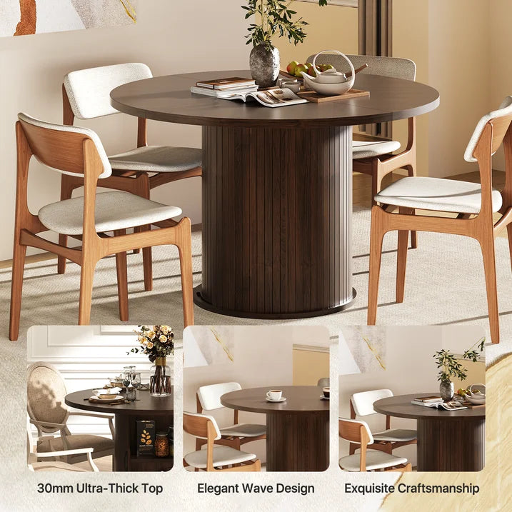 Sonegra 47" Round Dining Table with Storage, Modern Fluted Circle Kitchen Table with 2-Layer Storage and Sliding Door, for Kitchen Living Room, Brown