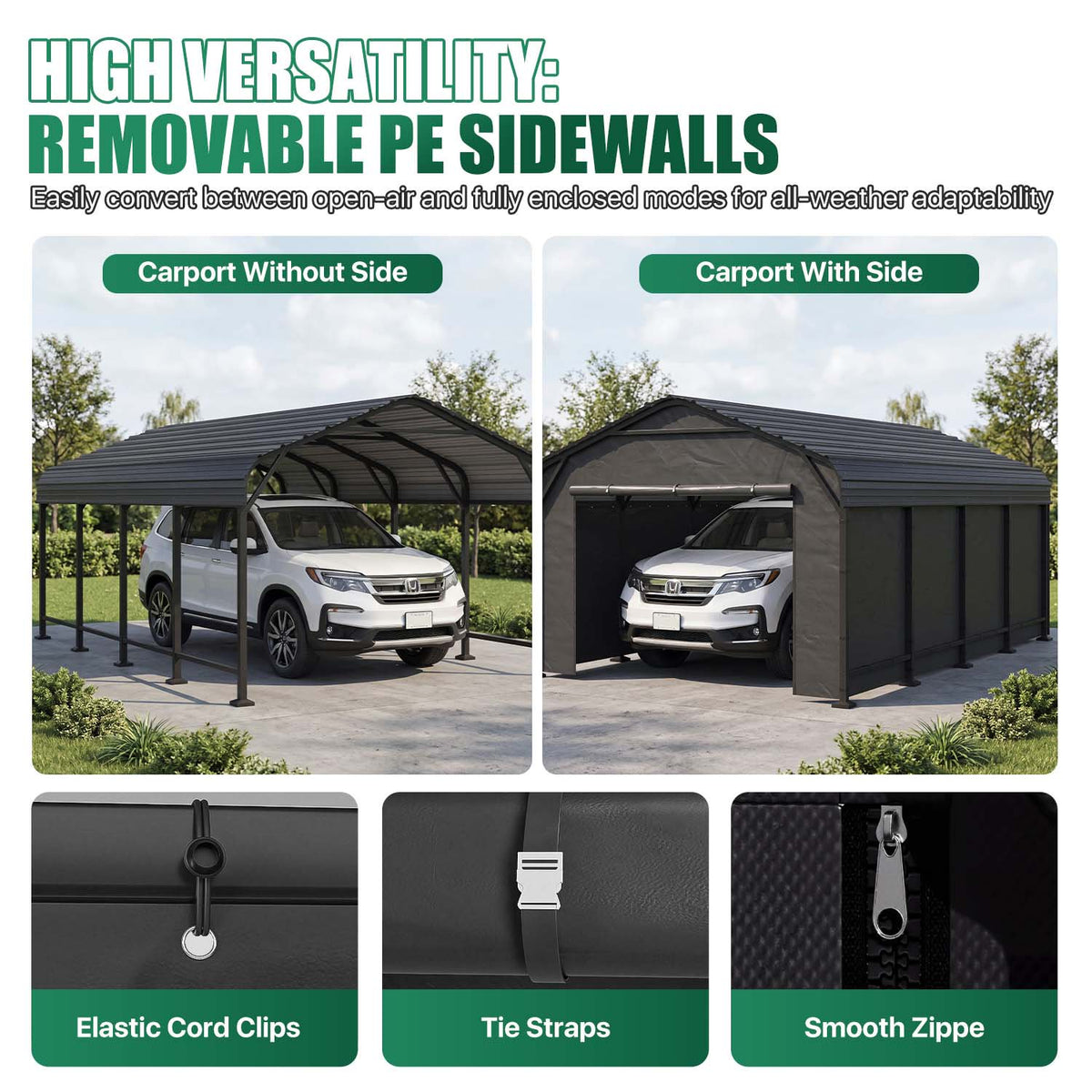 Clouddwell 12x20FT Heavy Duty Metal Carport, Carport Canopy with Sidewalls, Enclosed Car Garage, Outdoor Storage with Reinforced Frame & Galvanized Roof, Garage Shelterf for Car, Pickup, Truck, Boat
