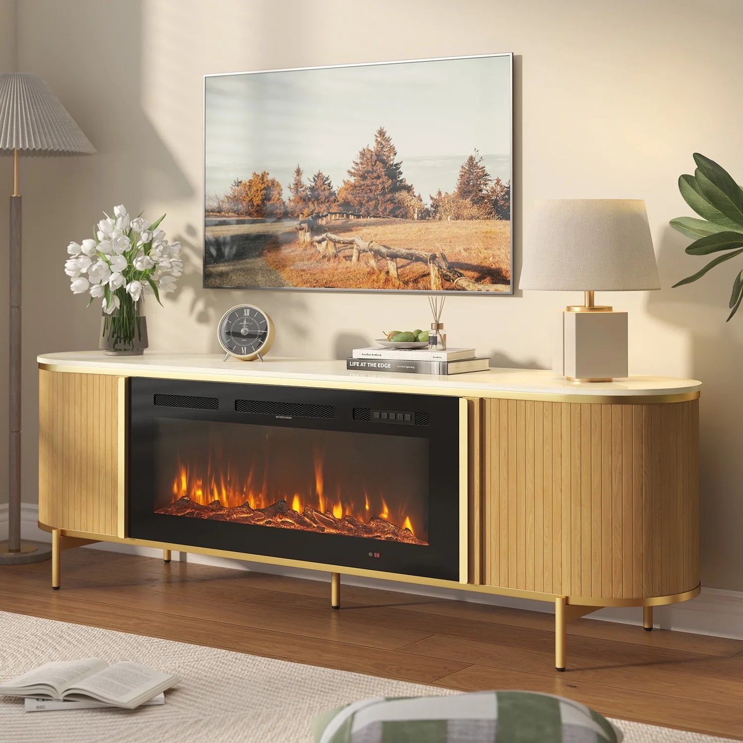 Sonegra 4-Piece Living Room Table Set Includes Mid-Century Coffee Table, Spacious 70" Fireplace TV Stand and 2 Endtables, Classic Coffee Table for Living Room, Bedroom, Wood