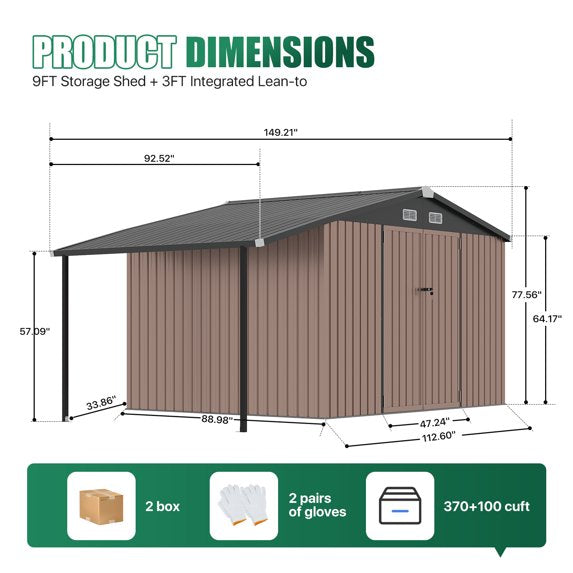 Clouddwell Metal Storage Shed with Hardtop Pergola 12x8 ft 2-in-1,91 Sq. Ft Outdoor Tool Shed for Backyard
