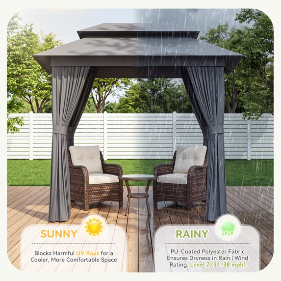 Sunmthink Outdoor Gazebo for Patio 8'x5', Metal Frame Canopy with Double Roofs, Heavy Duty Party Tent and Shelter with Mosquito Netting and Privacy Screen for Backyard,Garden,Deck (Gray)