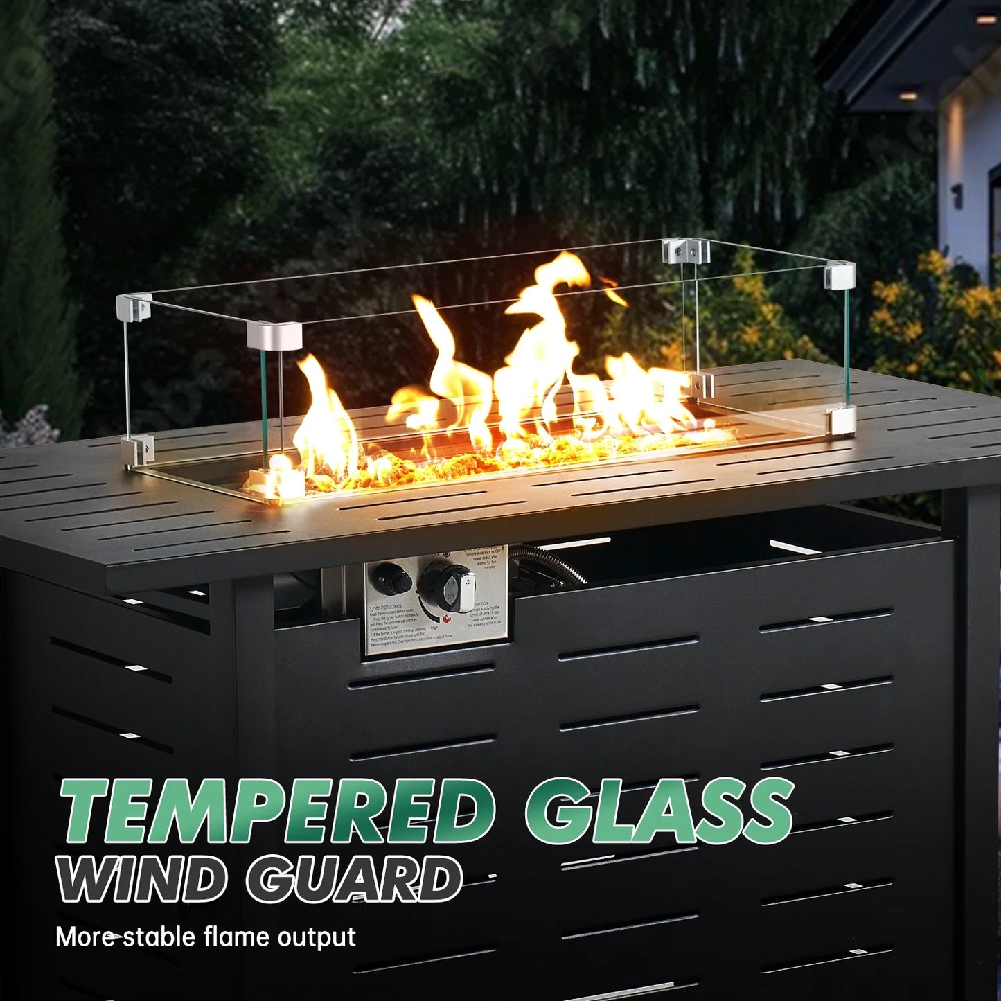 Clouddwell 45" Propane Fire Pit Table, 60,000 BTU Outdoor Patio Heater with Auto Ignition - Includes Glass Wind Guard, Removable Lid & Lava Rocks for Backyard, Deck, Garden (Black)