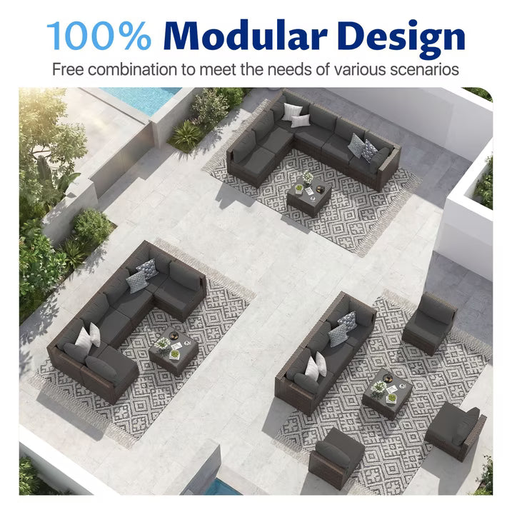 Sunmthink 7-Piece Wicker Patio Furniture Sets, Outdoor Conversation Set with 4 Inches Thick Cushions and Coffee Table