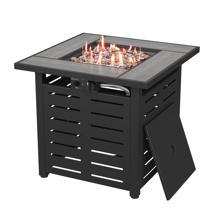 Sunmthink 28 Inch 50,000 BTU Fire Pit Table - Ceramic Tabletop with Lava Rocks & Lid