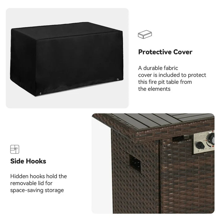 Aoxun Propane Fire Pit Table, 40 in CSA Propane Fire Table Rectangular, 50,000 BTU Auto Ignition Gas Fire Pit for Outside Patio Deck, Brown Wicker