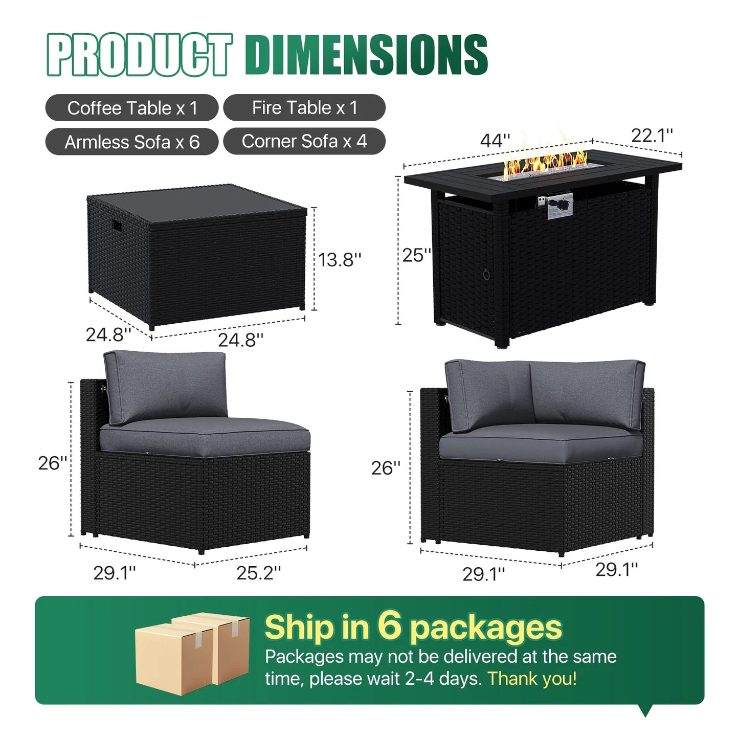 Clouddwell 12-Piece Patio Furniture Set With Fire Table On Sale, Black Rattan Wicker Outdoor Sectional Sofa Couch with Table Patio Conversation Set for Lawn& Backyard,Gray