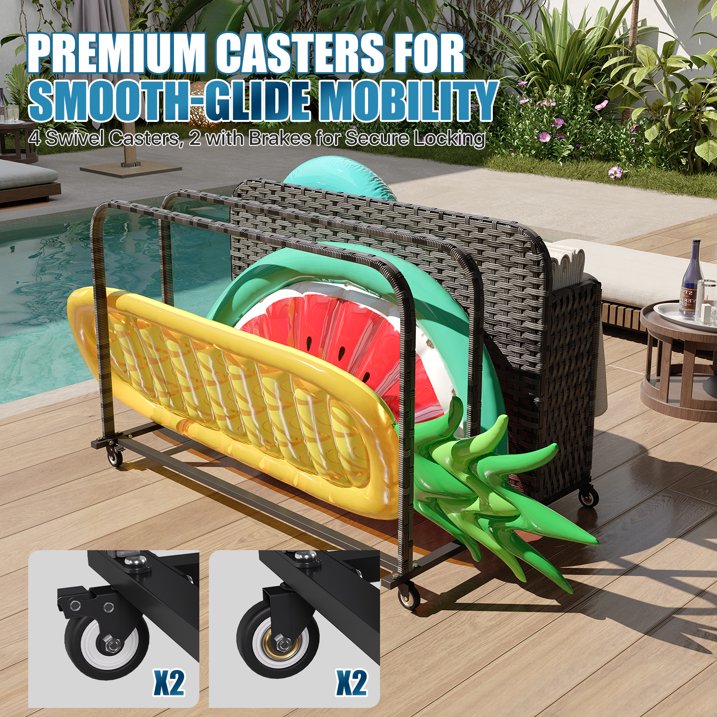 Sunmthink Outdoor Poolside Storage Cart with Wheels, 3-Tier Wicker Towel & Toy Organizer for Pool, Gray