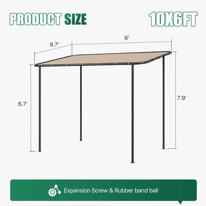 Clouddwell 10×6 FT Wall-Mounted Sloped Roof Outdoor Pergola Canopy, Water-Resistant & UV-Resistant Metal Patio Gazebo for Backyard Garden Porch in Khaki