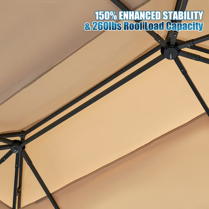 Sunmthink Outdoor Gazebo for Patio 10'x12', Metal Frame Canopy with Double Roofs, Heavy Duty Party Tent and Shelter with Mosquito Netting and Privacy Screen for Backyard,Garden,Deck (Beige)