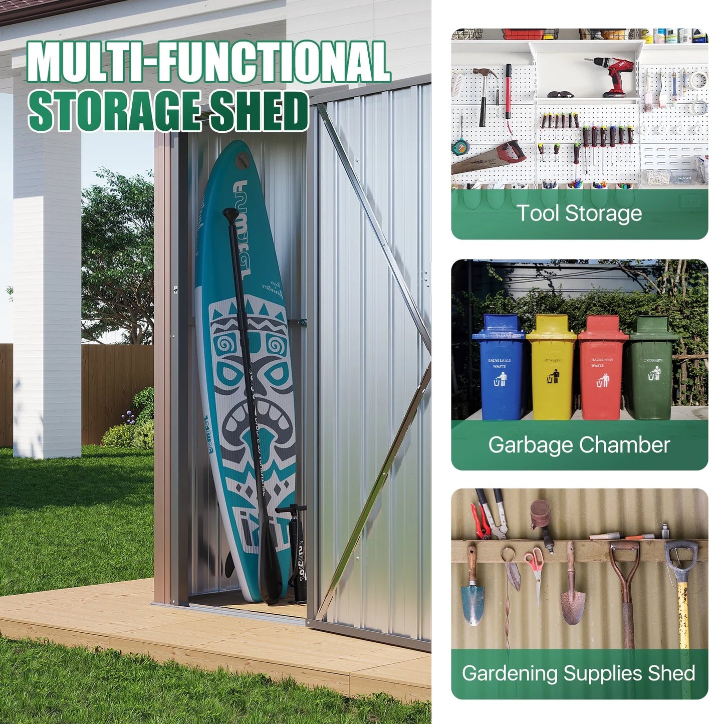 Clouddwell 3x3 ft. Metal Outdoor Shed with Lockable Door, Brown Garden Storage