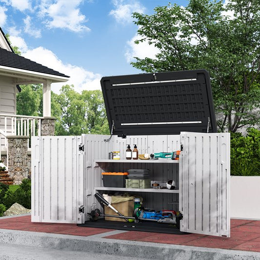 Clouddwell Outdoor Storage Shed, 35 Cu.Ft Vertical Storage Sheds with Shelf, Waterproof Resin Cabinet for Garage Storage, Pool Storage, Bike Shed, Garden Shed, Outdoor Storage(White)