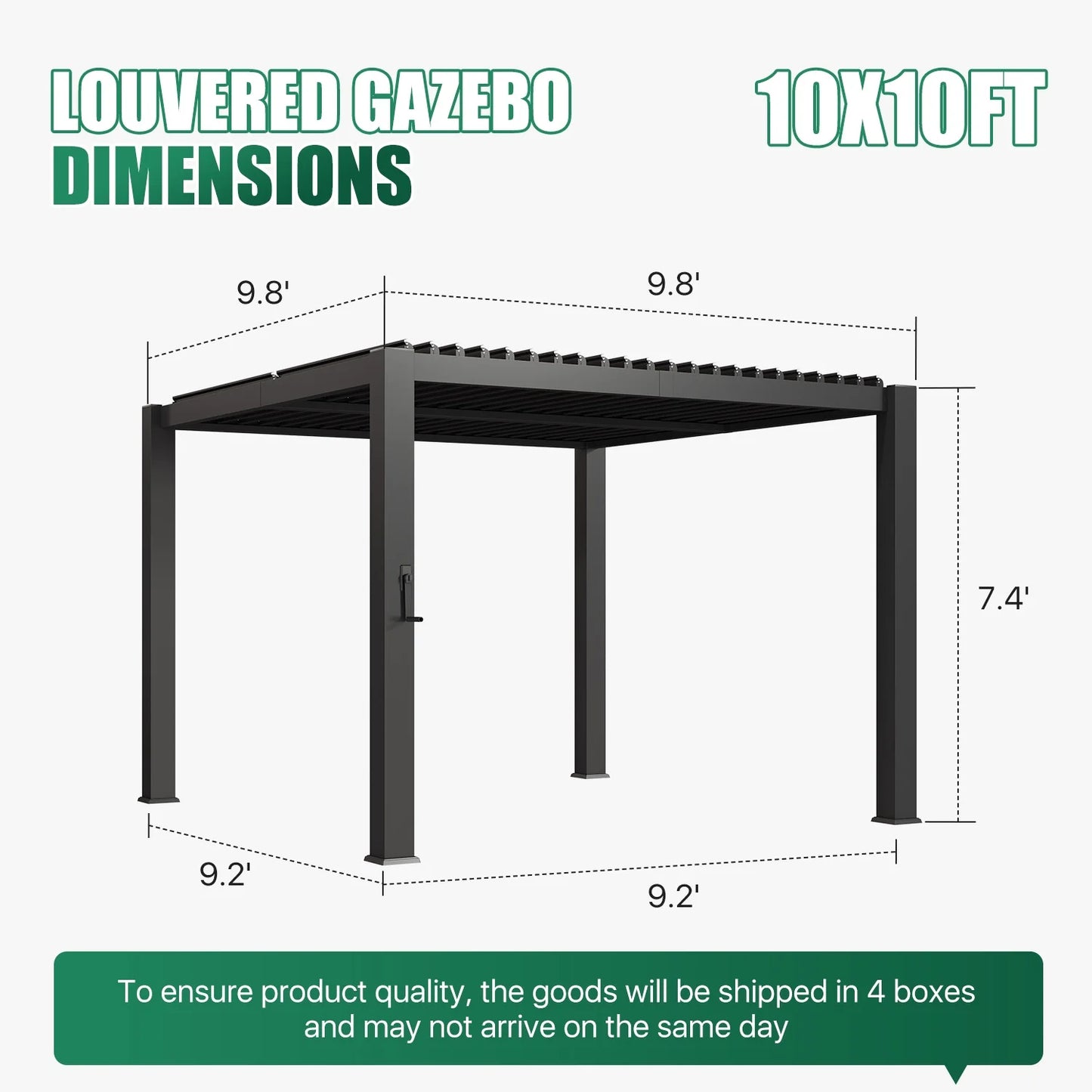 Clouddwell Louvered Pergola with Adjustable Top, 10'x10' Outdoor Metal Pergola, Gray, for Patio, Garden and Backyard