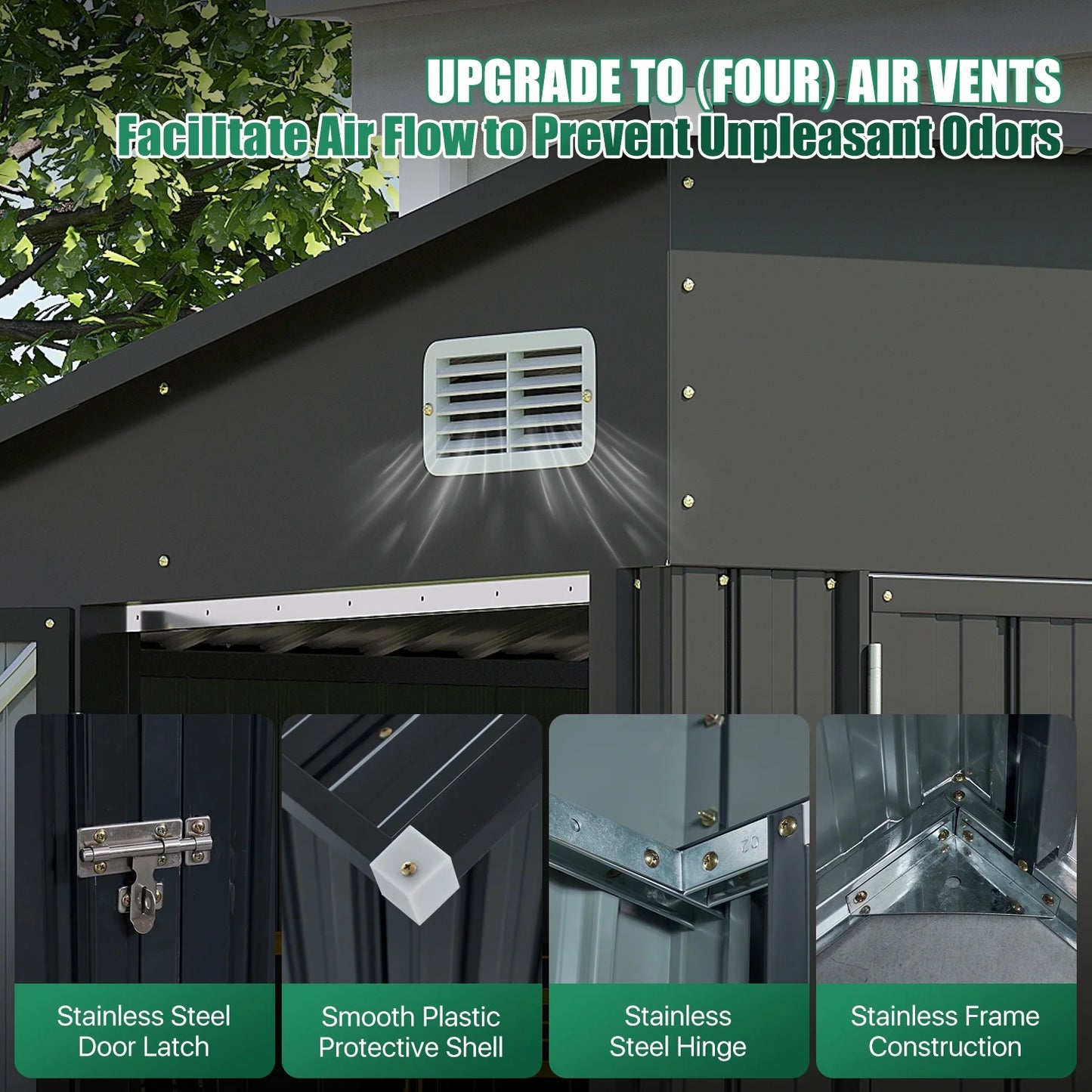 Clouddwell 8ft x 4ft Heavy-Duty Metal Storage Shed with 3 Doors, Lockable Lean-To Design, Weatherproof for Garden & Tools (Black)