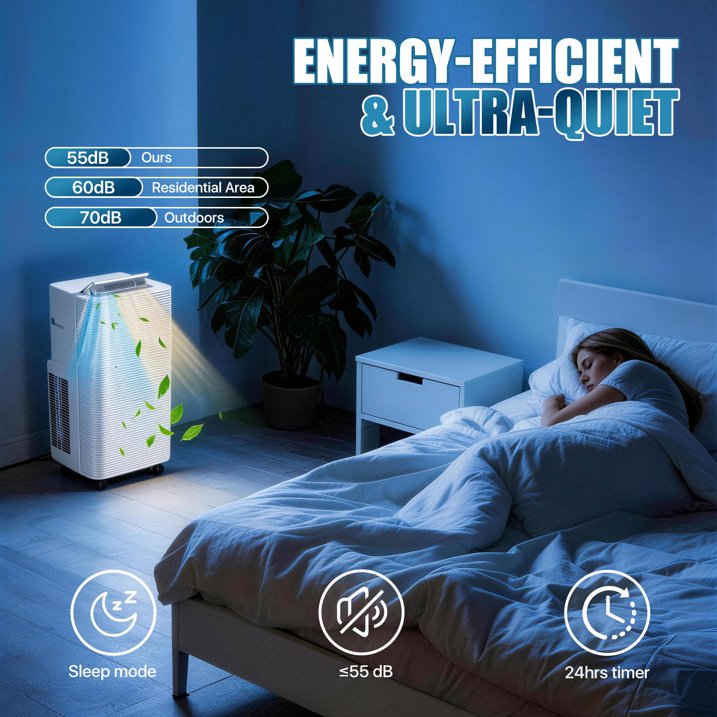 Sunmthink 12000 BTU 5-in-1 Smart Portable Air Conditioner, Standing Cooling & Heating Unit with Remote Control, Cooling, Heating, Dehumidifier & Fan Functions, 55dB Quiet Operation for Indoor Spaces