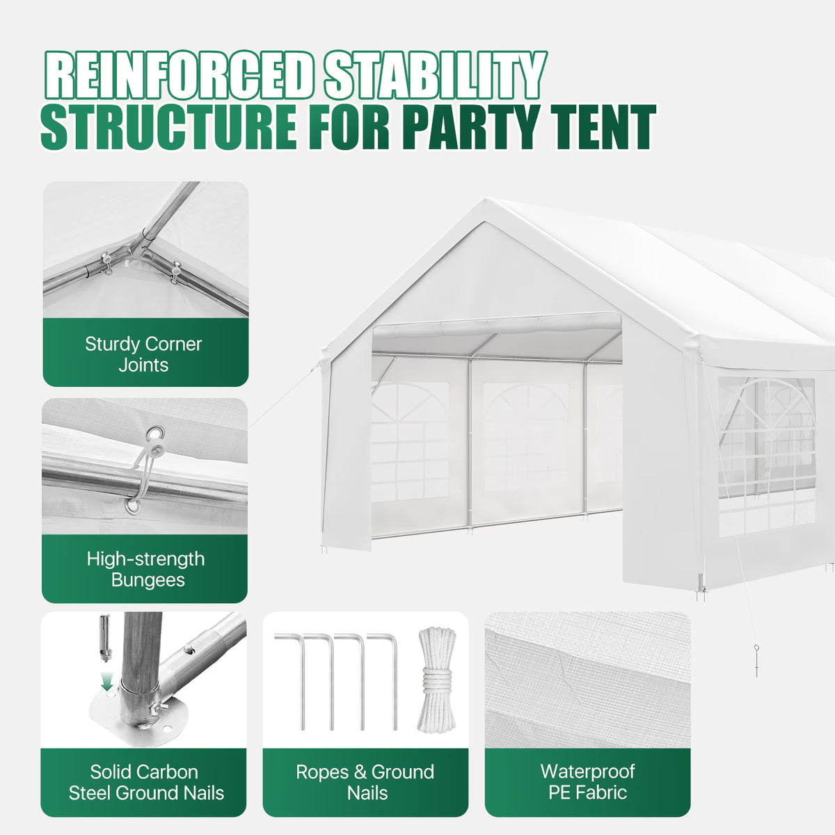 Lazysunsets Heavy Duty 20X60FT Party Tent, Large Outdoor Wedding Tent with Removable Sidewalls & Sandbags, Commercial Wedding Large Tent,Carport, BBQ,UV 50+, Waterproof, White