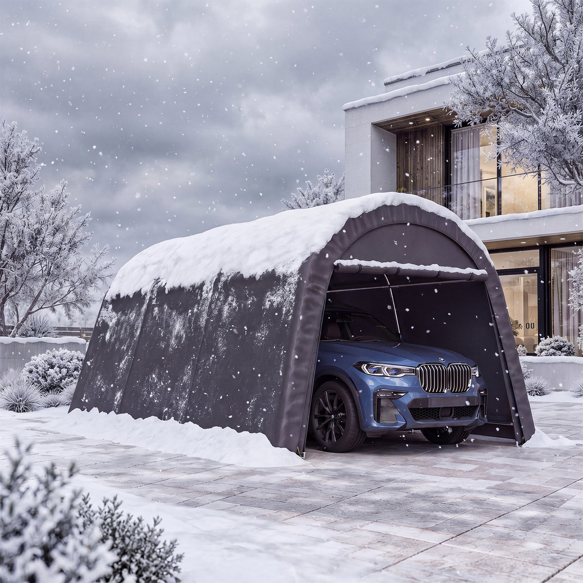 Dateyes 13x20 FT Carport Round Top Shelter, Carport Canopy with Roll-up Doors, Portable Garage Portable Carport with Waterproof UV PE Cover, Car Canopy for Car, Truck, SUV, Boat, Dark Gray