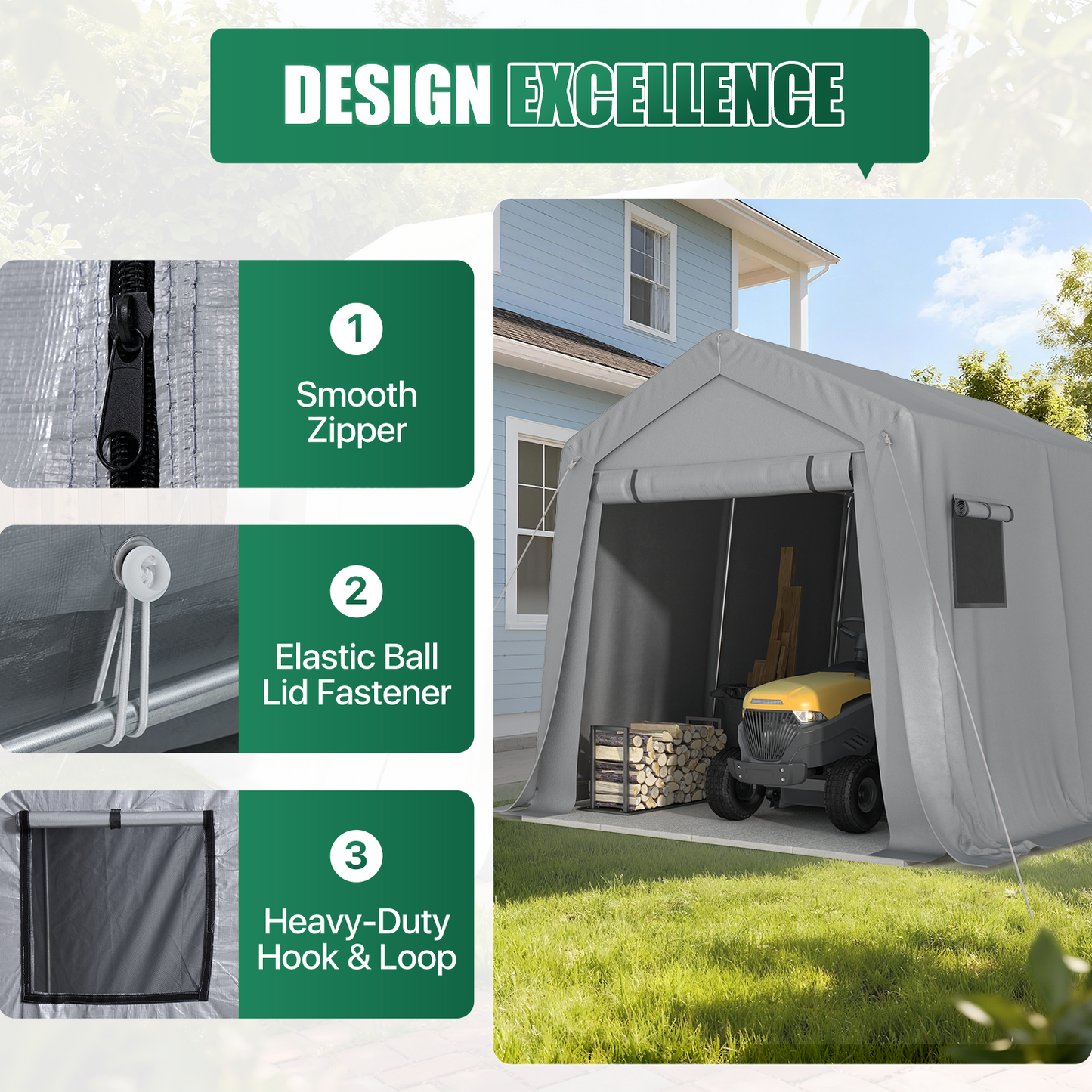 Clouddwell 10x10 FT Outdoor Carport Shed Tent with Roll-Up Mesh Windows & Reinforced Frame, Portable Storage Shed for Patio Furniture & Equipment Storage, Gray