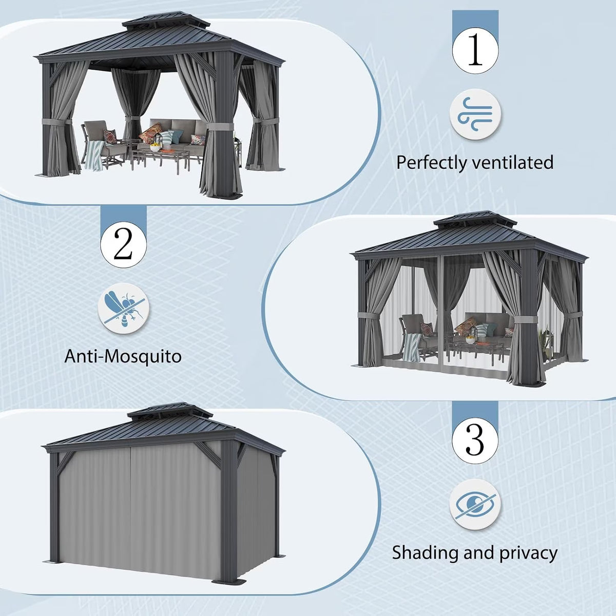 Clouddwell 12' x 16' Aluminum Gazebo with Double Roof, Hardtop Outdoor Gazebo with Galvanized Steel for Garden, Deck, Pool