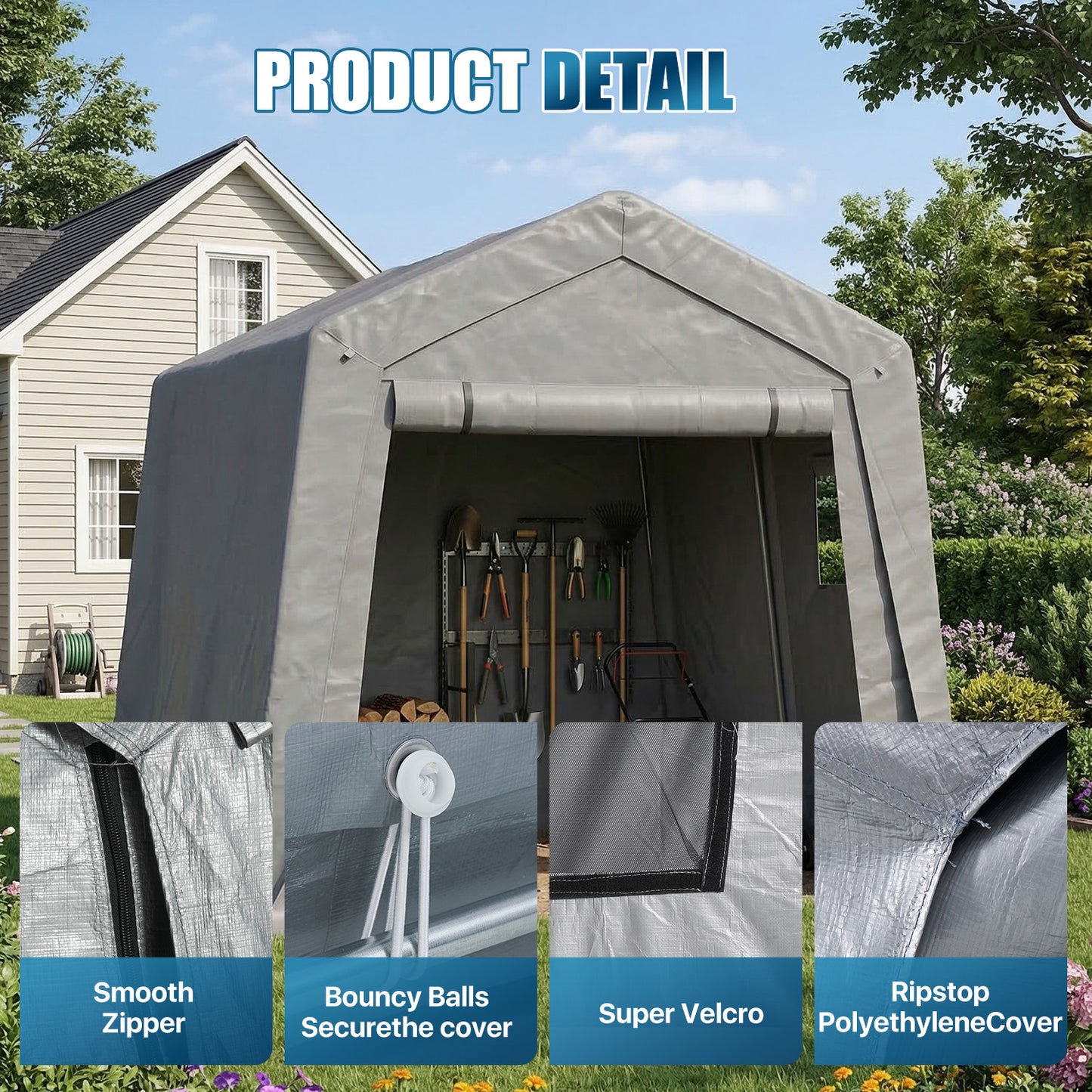 Sunmthink 10x10 FT Outdoor Carport Shed, Portable Storage Sheds with Roll-Up Door & Window, Waterproof Storage Tent with Galvanized Steel Frame for Bike, Motorcycle, Lawn Equipment