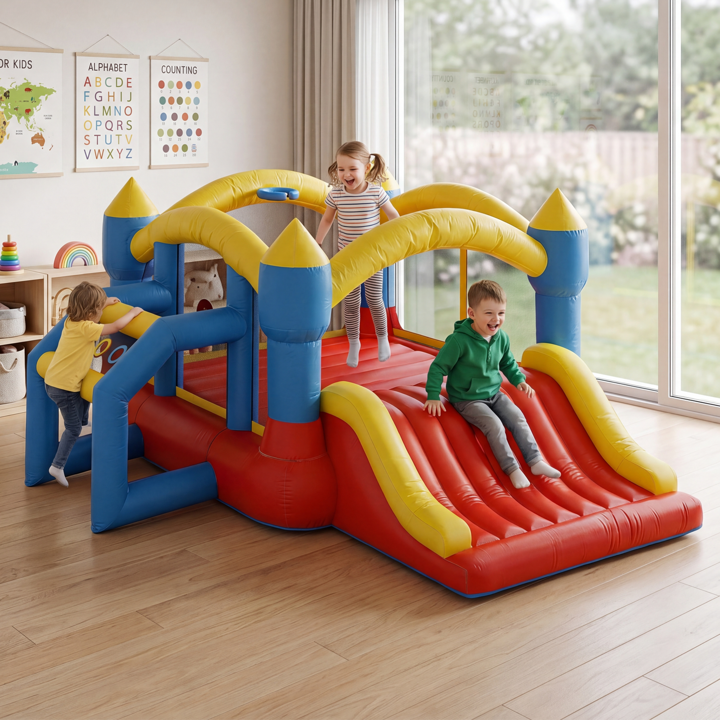 Dateyes 11x12 FT Inflatable Bounce House, Bouncy Castle Jumper with Slide, Basketball Hoop, Jumping Area for Outdoor Summer Fun, Indoor/Outdoor
