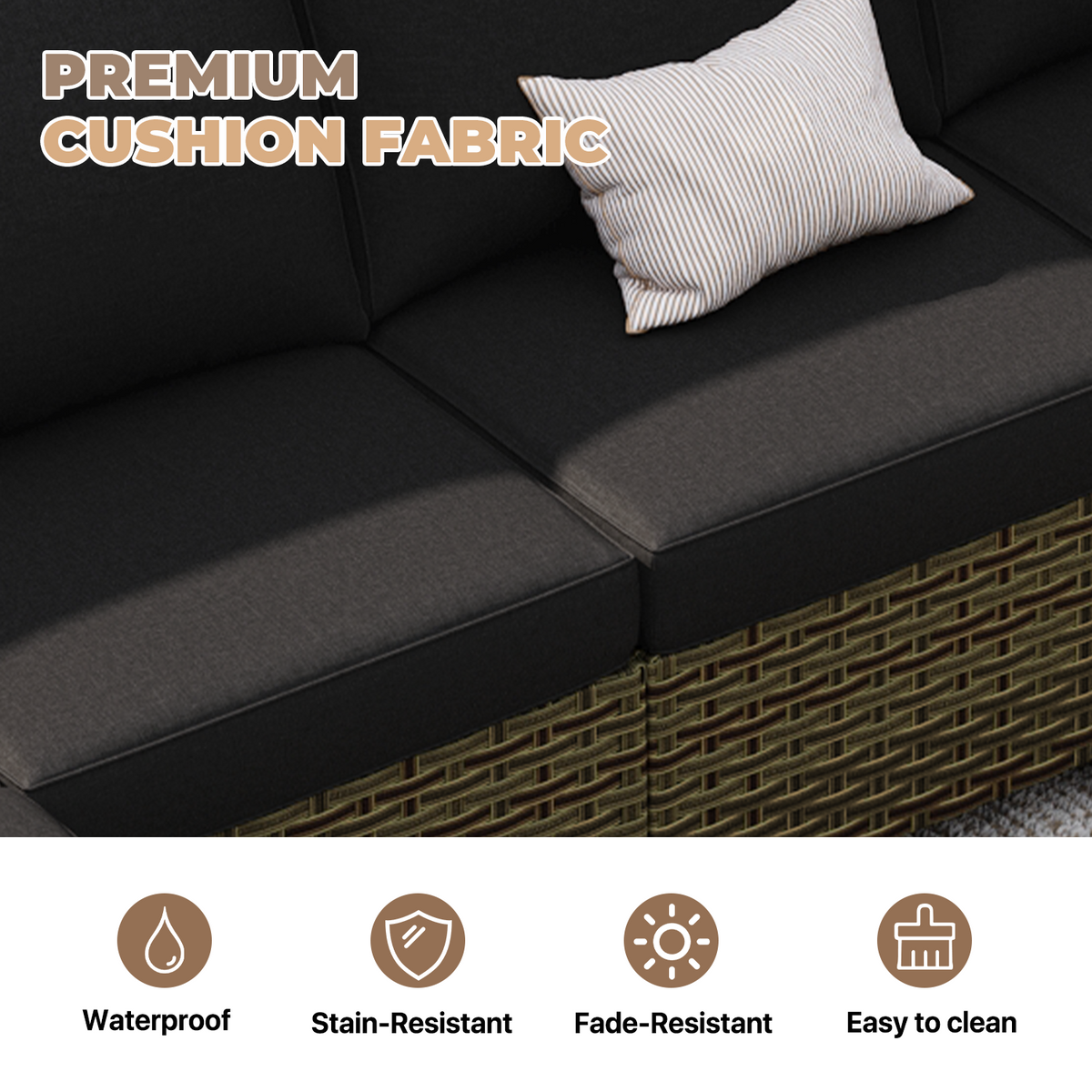 Clouddwell 6 Pieces Outdoor Patio Furniture Set, Rattan Wicker Sectional Chairs Sets with Table, Black