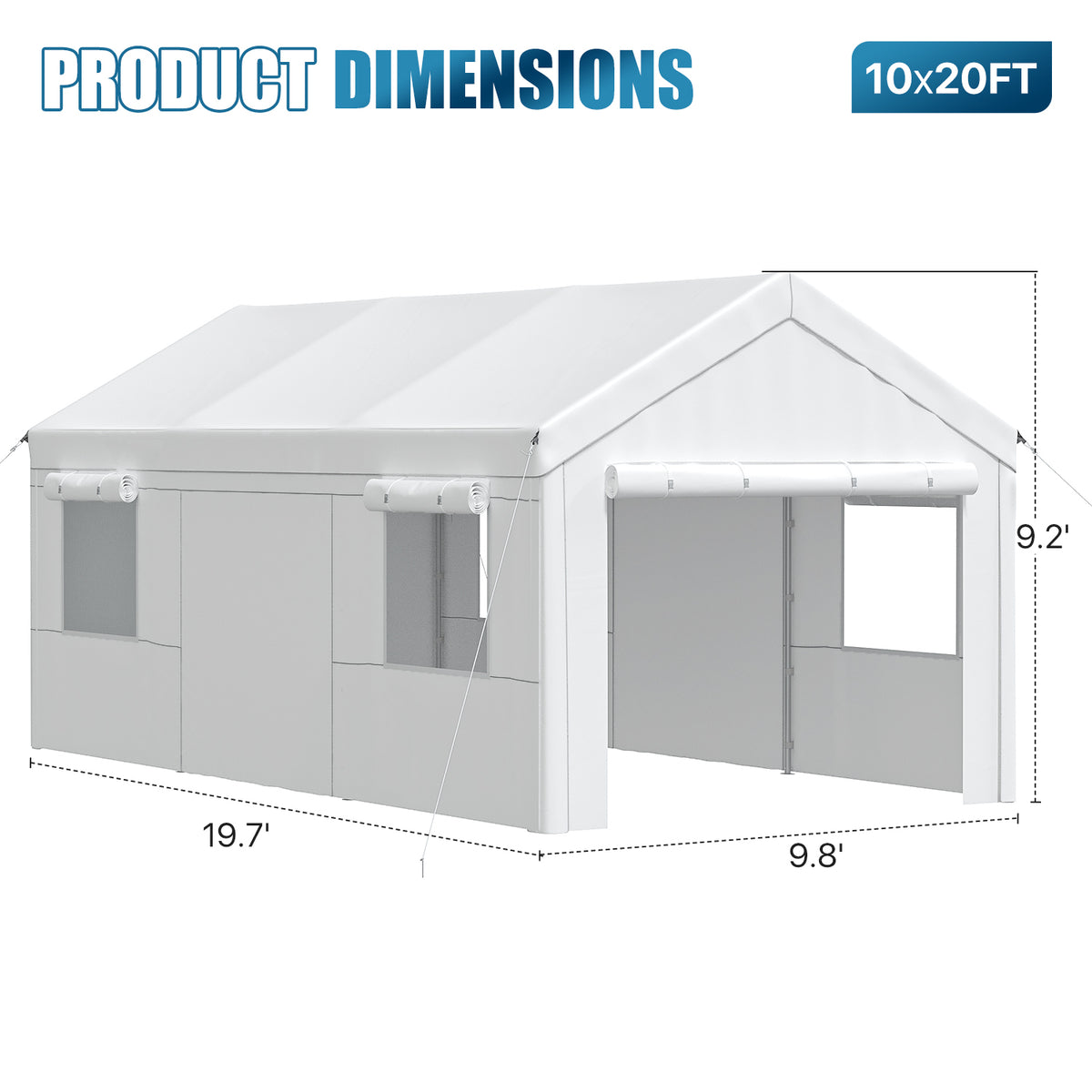 Dateyes 10x20ft Heavy Duty Carport Canopy, Portable Garage Car Canopy with Removable Sidewalls, Car Shelter for Cars, Boats, and Tools Storage, White