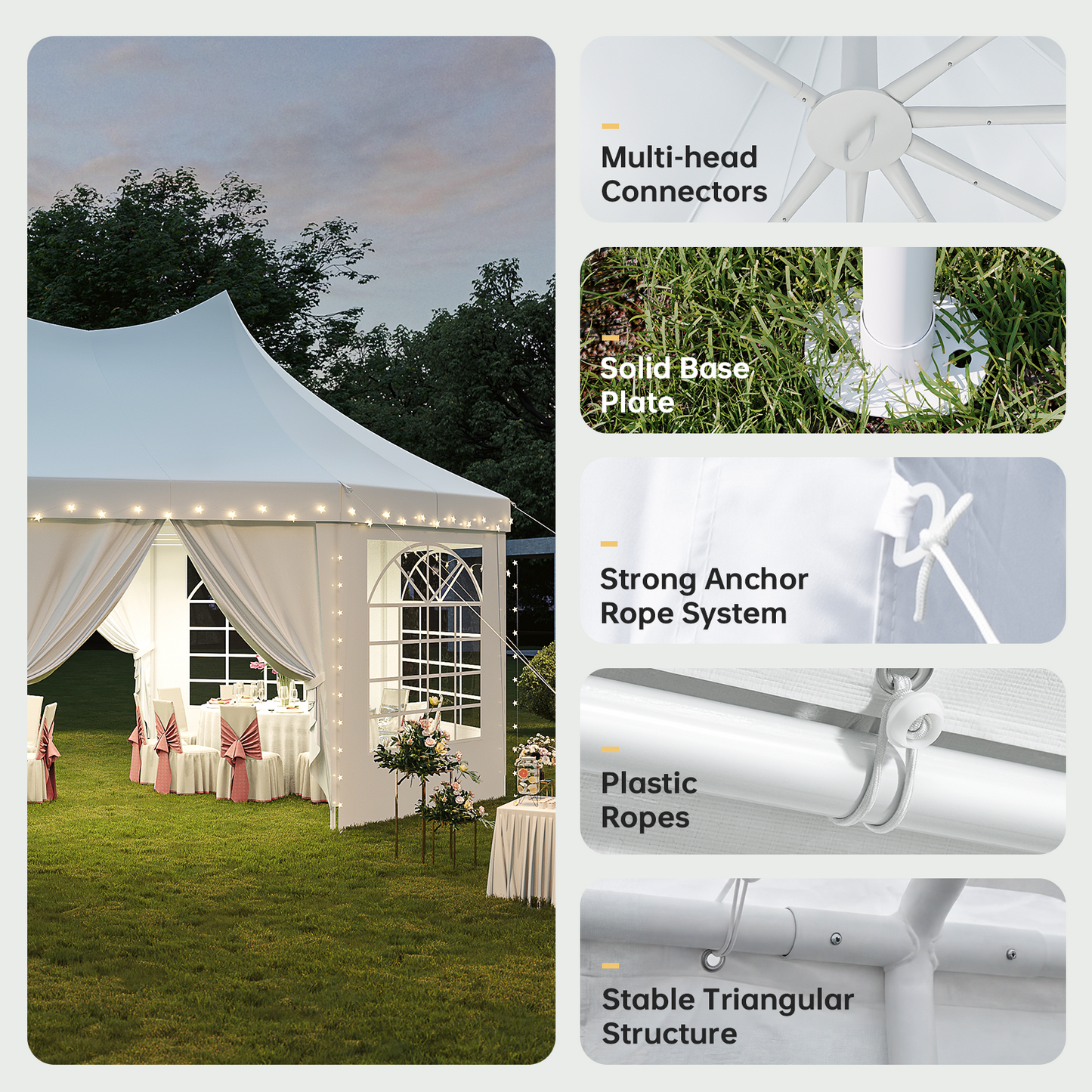 Aoxun 15x20FT Party Tent Canopy 8-Sided Hexagon Heavy Duty Waterproof Event Shelter for Outdoor Weddings, Commercial,Patio Parties & Backyard Gatherings, UV-Resistant
