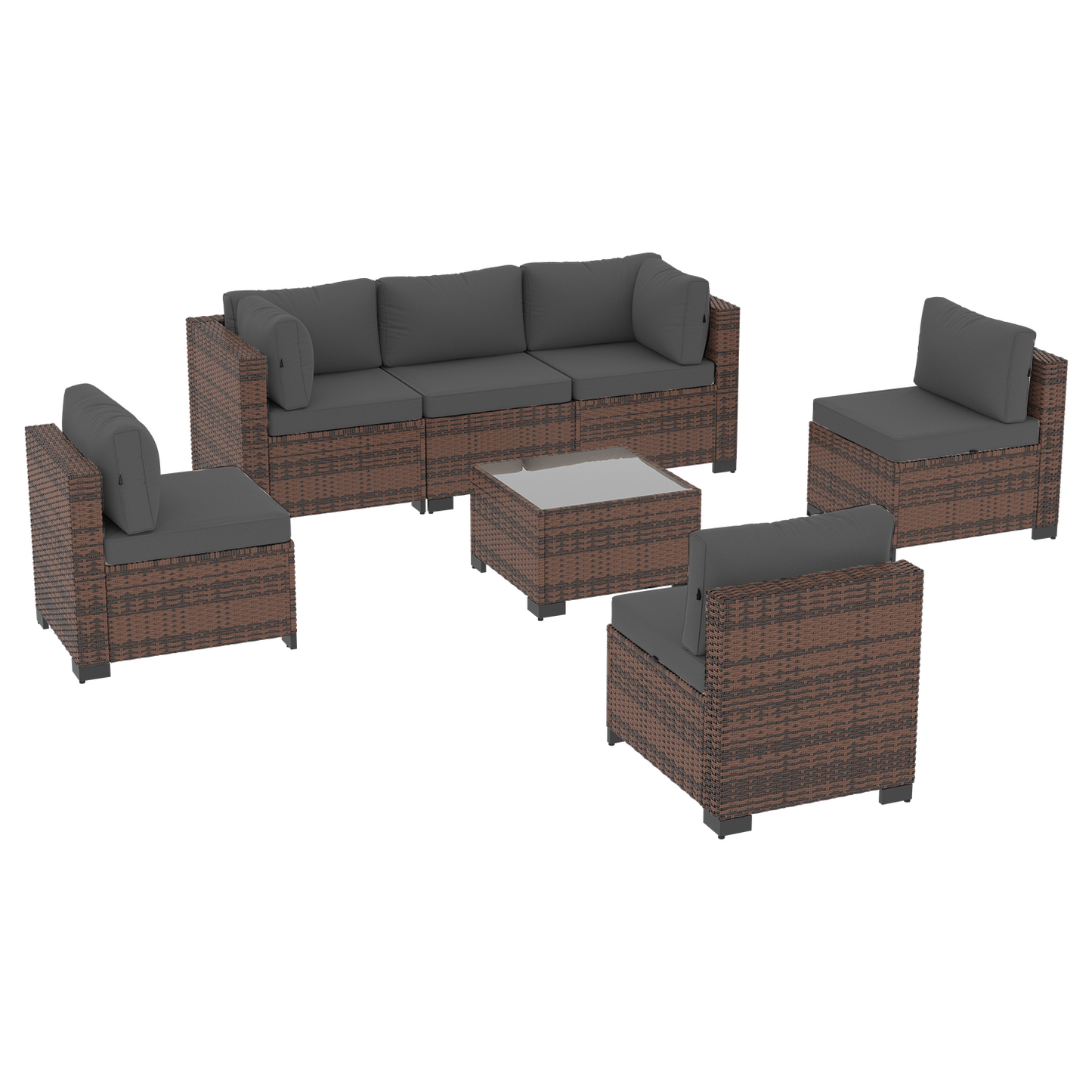 Clouddwell 7 Piece Outdoor Patio Furniture Set, Wicker Rattan Patio Sectional Sofa Set, Grey
