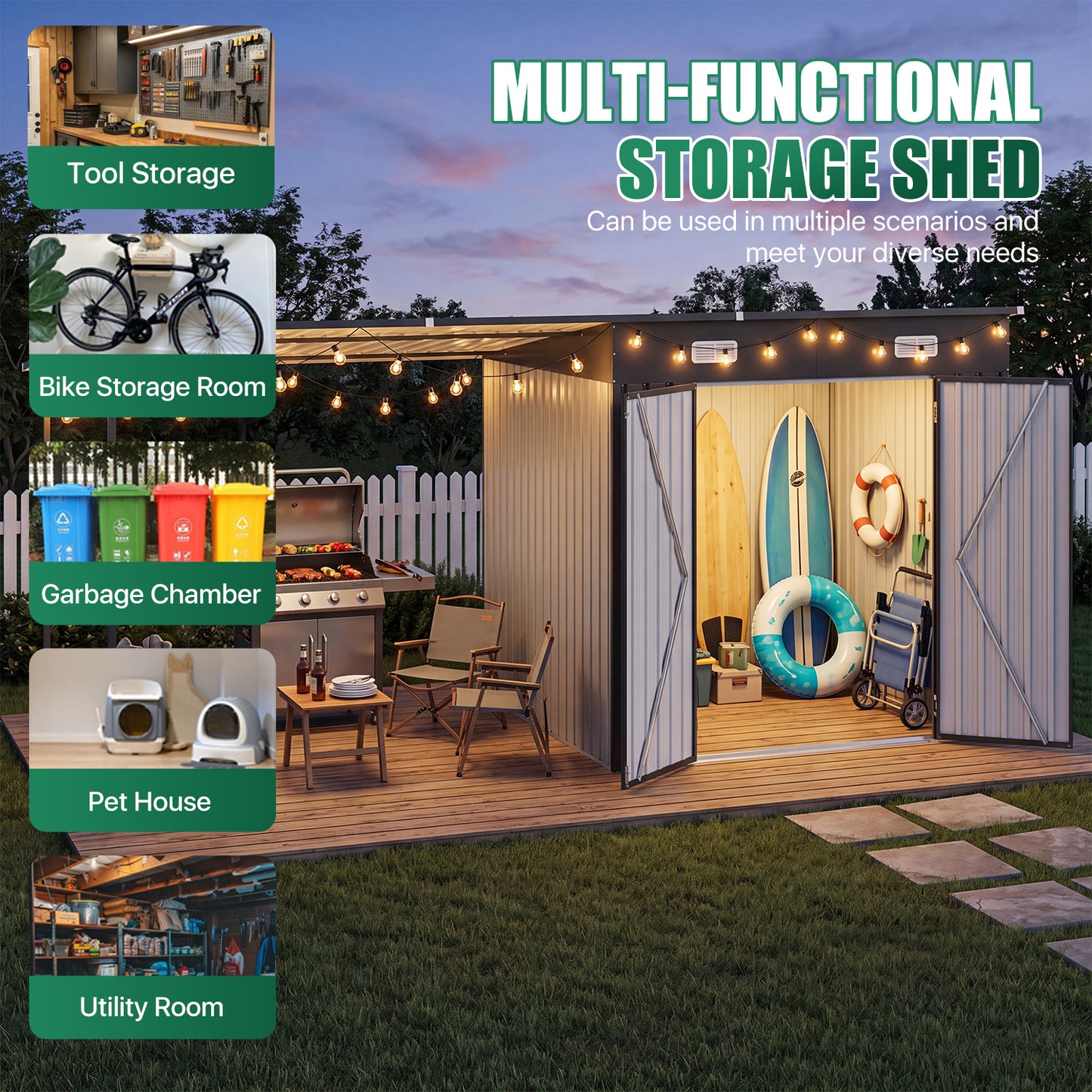 Clouddwell Metal Storage Shed with Hardtop Pergola 14x6 ft 2-in-1, 84 Sq. Ft Outdoor Tool Shed for Backyard