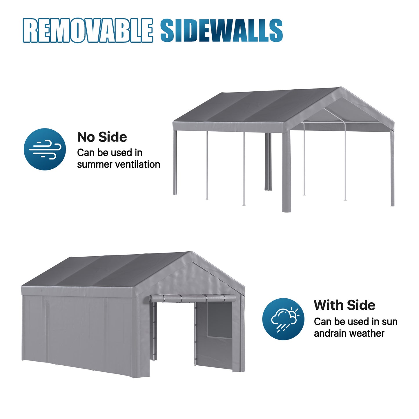 Sunmthink 10x20ft Heavy Duty Carport Canopy, Portable Outdoor Garage with Removable Sidewalls & Roll-Up Doors, All-Weather Car Shelter for Cars, Boats, Trucks and Tools Storage, Gray
