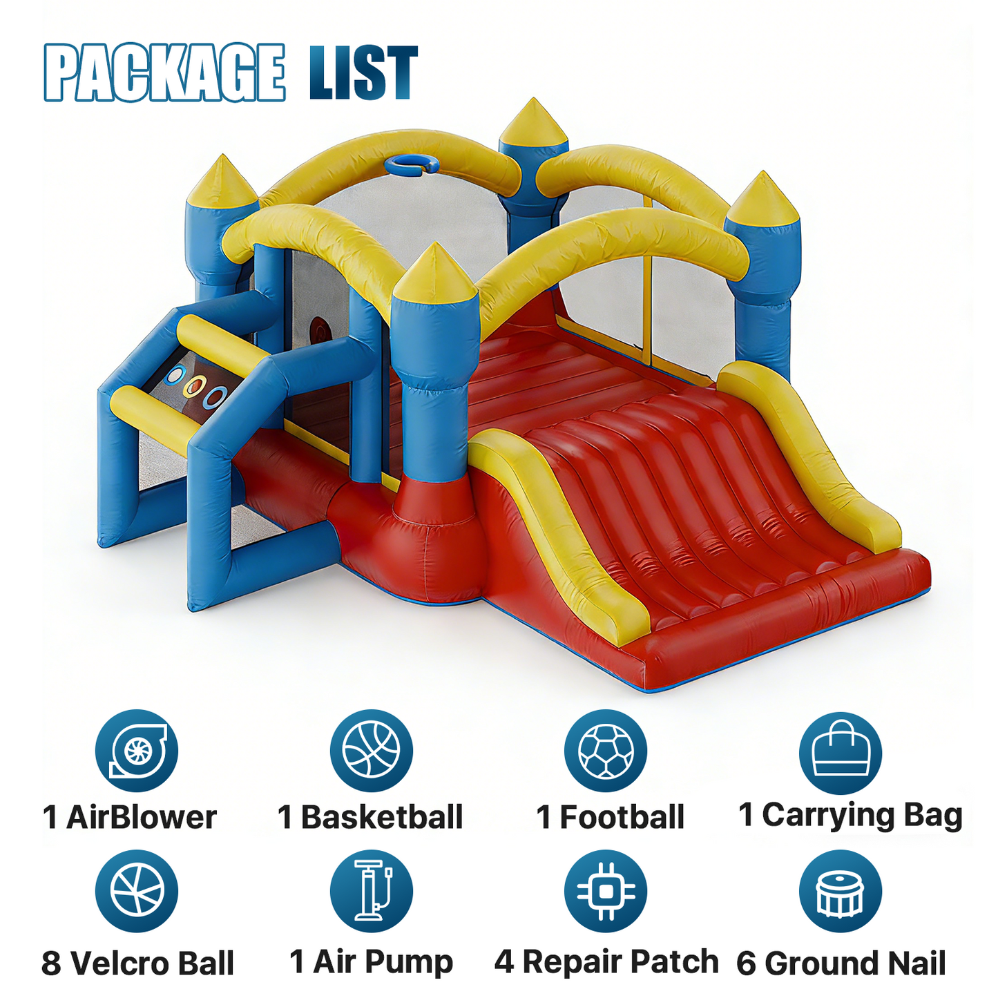 Dateyes 11x12 FT Inflatable Bounce House, Bouncy Castle Jumper with Slide, Basketball Hoop, Jumping Area for Outdoor Summer Fun, Indoor/Outdoor