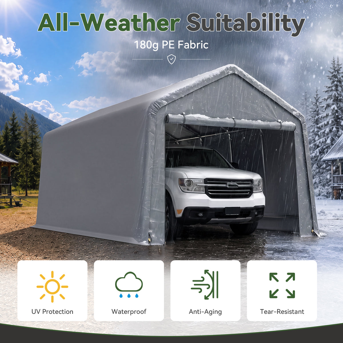 Aoxun 13x20 FT Carport Shed, Portable Storage Shed with Roll-Up Door & Window, Waterproof Storage Tent With Galvanized Steel Frame for Cars, Boats, Trucks and Tools Storage