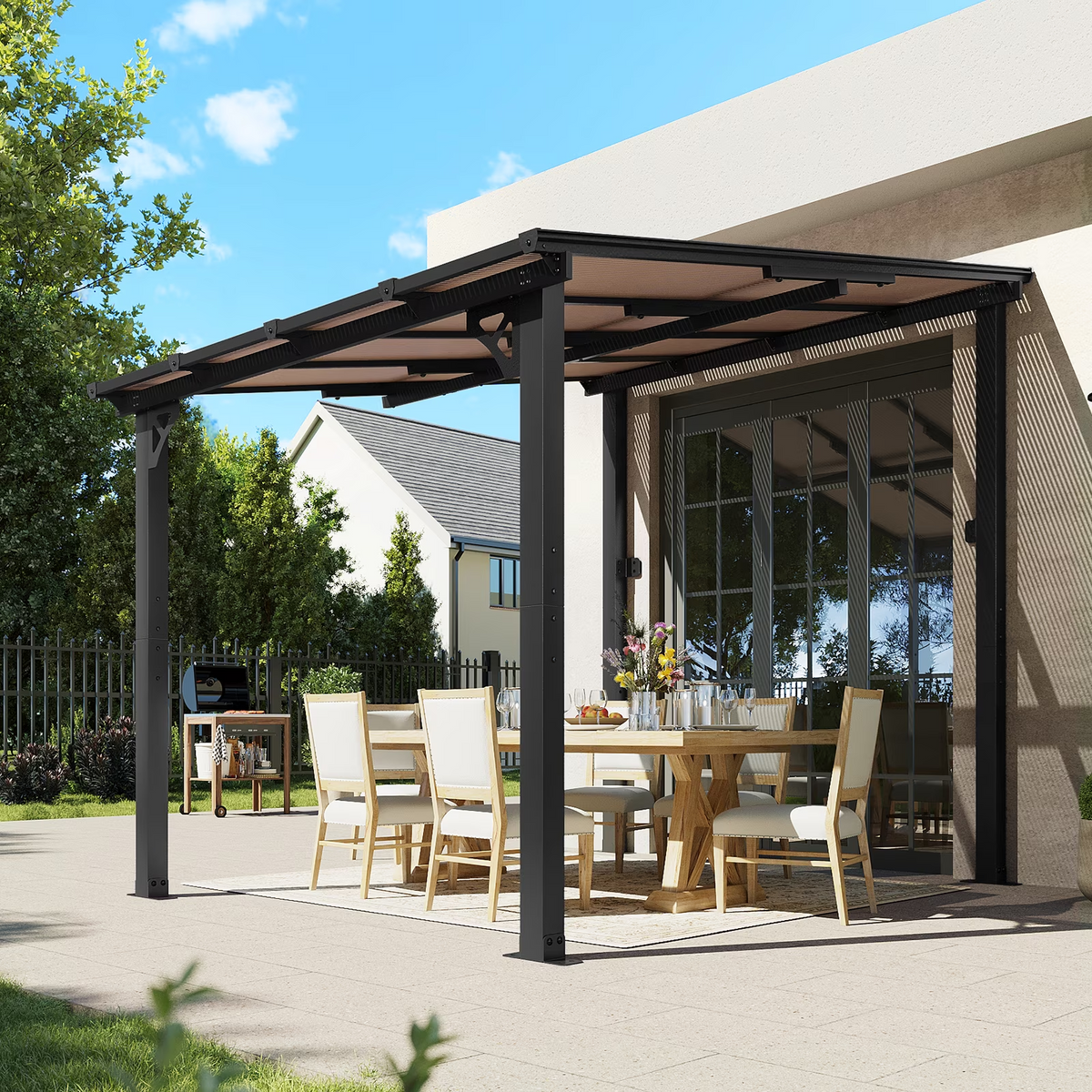 Aoxun 8' x 10' Gazebo for Patio, Large Wall-Mounted Heavy Duty Awnings, Gazebo Pergola with Sloped Roof, for Backyard, Deck, Patio