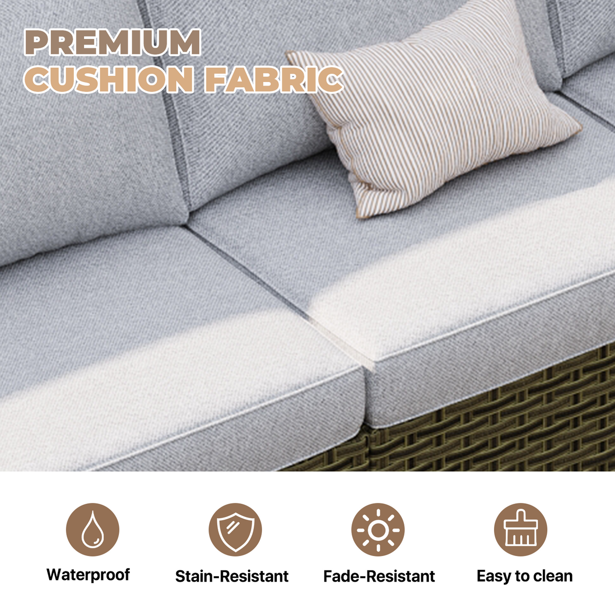 Clouddwell 6 Pieces Outdoor Patio Furniture Set, Rattan Wicker Sectional Chairs Sets with Table, Light Gray