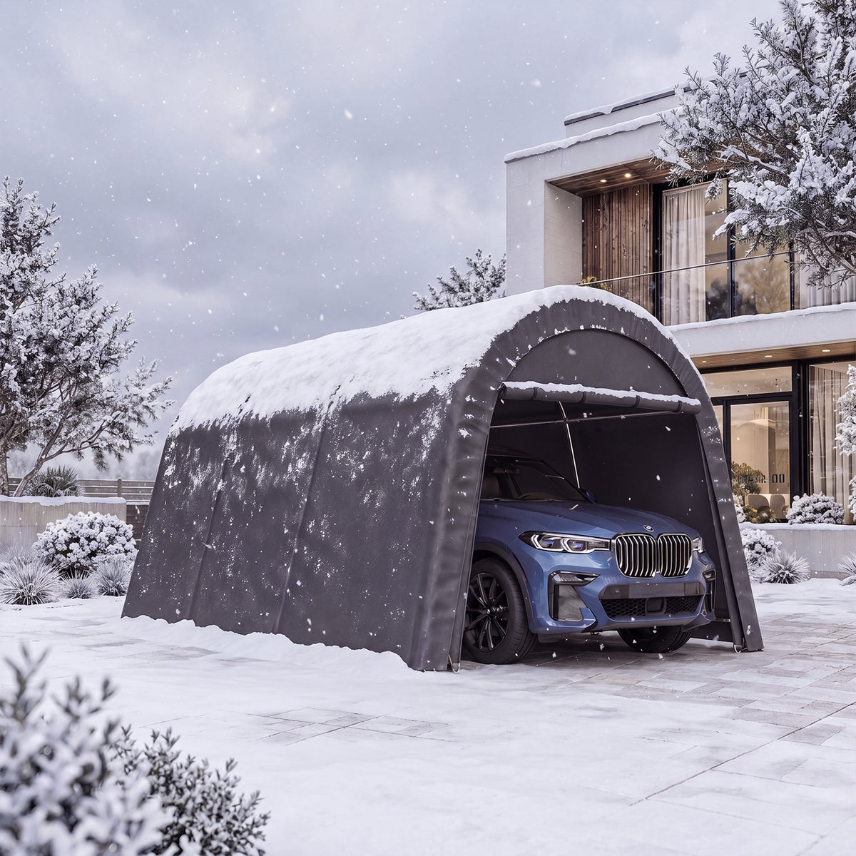 Dateyes 10x20 FT Carport Round Top Shelter, Carport Canopy with Roll-up Doors, Portable Garage Portable Carport with Waterproof UV PE Cover, Car Canopy for Car, Truck, SUV, Boat, Dark Gray