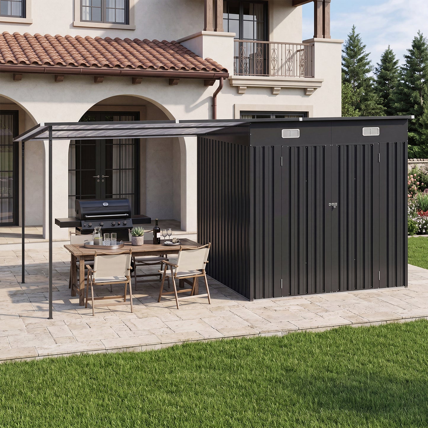 Clouddwell Metal Storage Shed with Hardtop Pergola 14x6 ft 2-in-1, 84 Sq. Ft Outdoor Tool Shed for Backyard