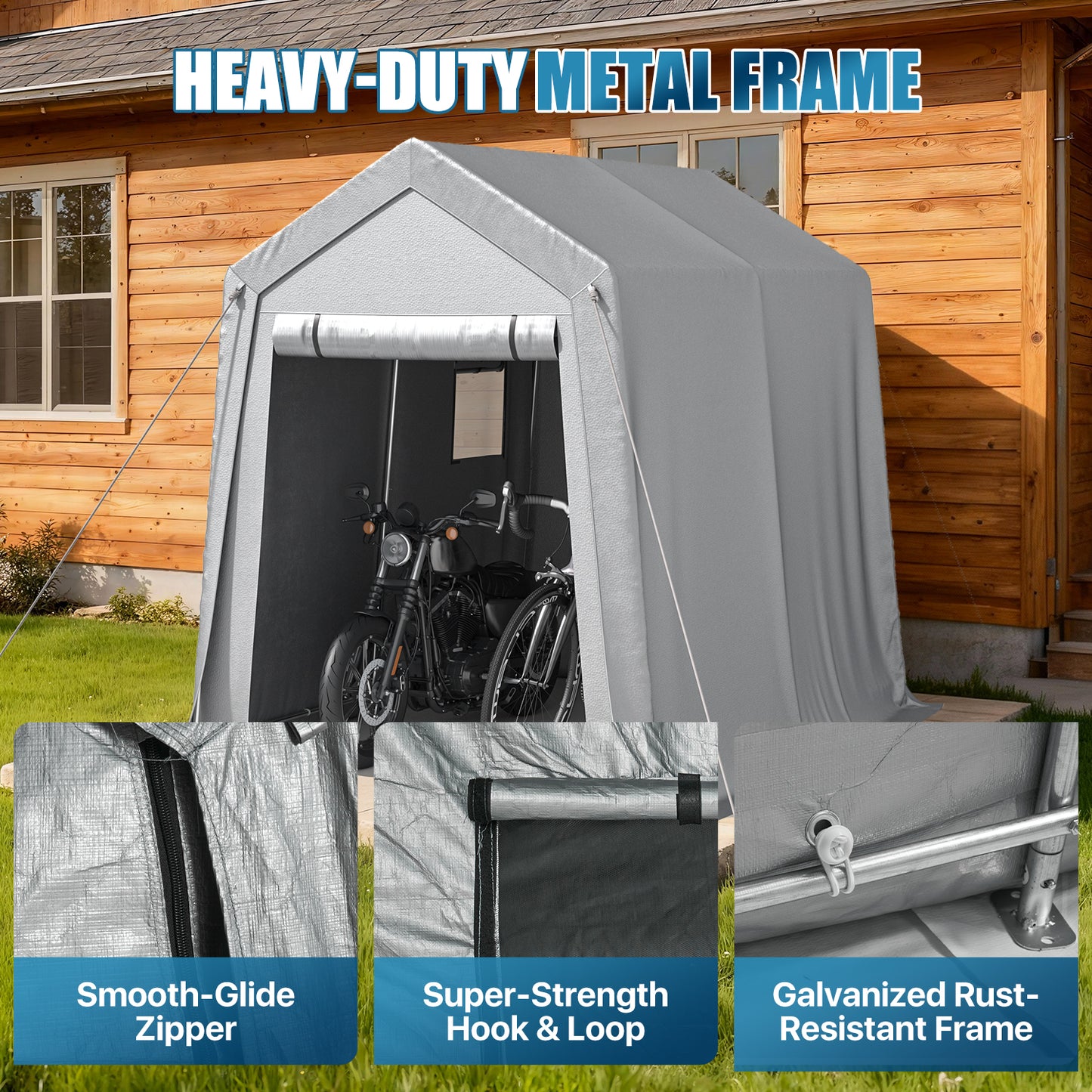 Sunmthink 6x8 FT Outdoor Carport Shed, Portable Storage Sheds with Roll-Up Door & Window, Waterproof Storage Tent with Galvanized Steel Frame & Durable Tarp Cover for Bike, Motorcycle, Lawn Equipment