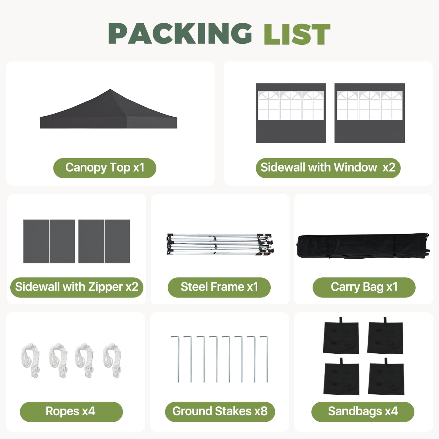 Clouddwell 10'x10' Pop Up Canopy Tent with 4 Removable Sidewalls, Adjustable Height Instant Outdoor Canopy, Portable Sun Shade Shelter with 4 Sandbags, Easy Setup for Parties, Camping, Events, Gray