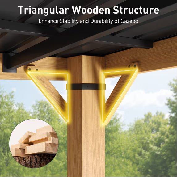 Clouddwell 12' x 20' Wood Gazebo with Metal Roof, Outdoor Patio Pavilion for Backyard, Deck, Lawn & Garden