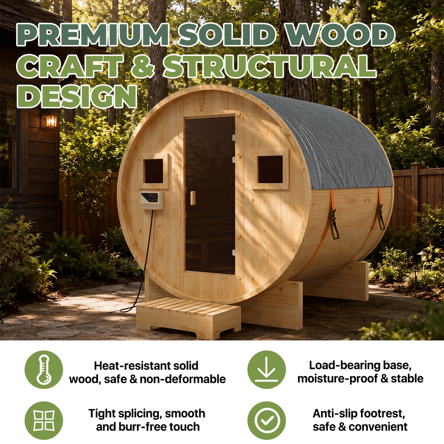Clouddwell 4-6 Person Wood Sauna, Traditional Barrel Sauna with with 220V with 6KW Electric Heater, Steam and Wet Sauna