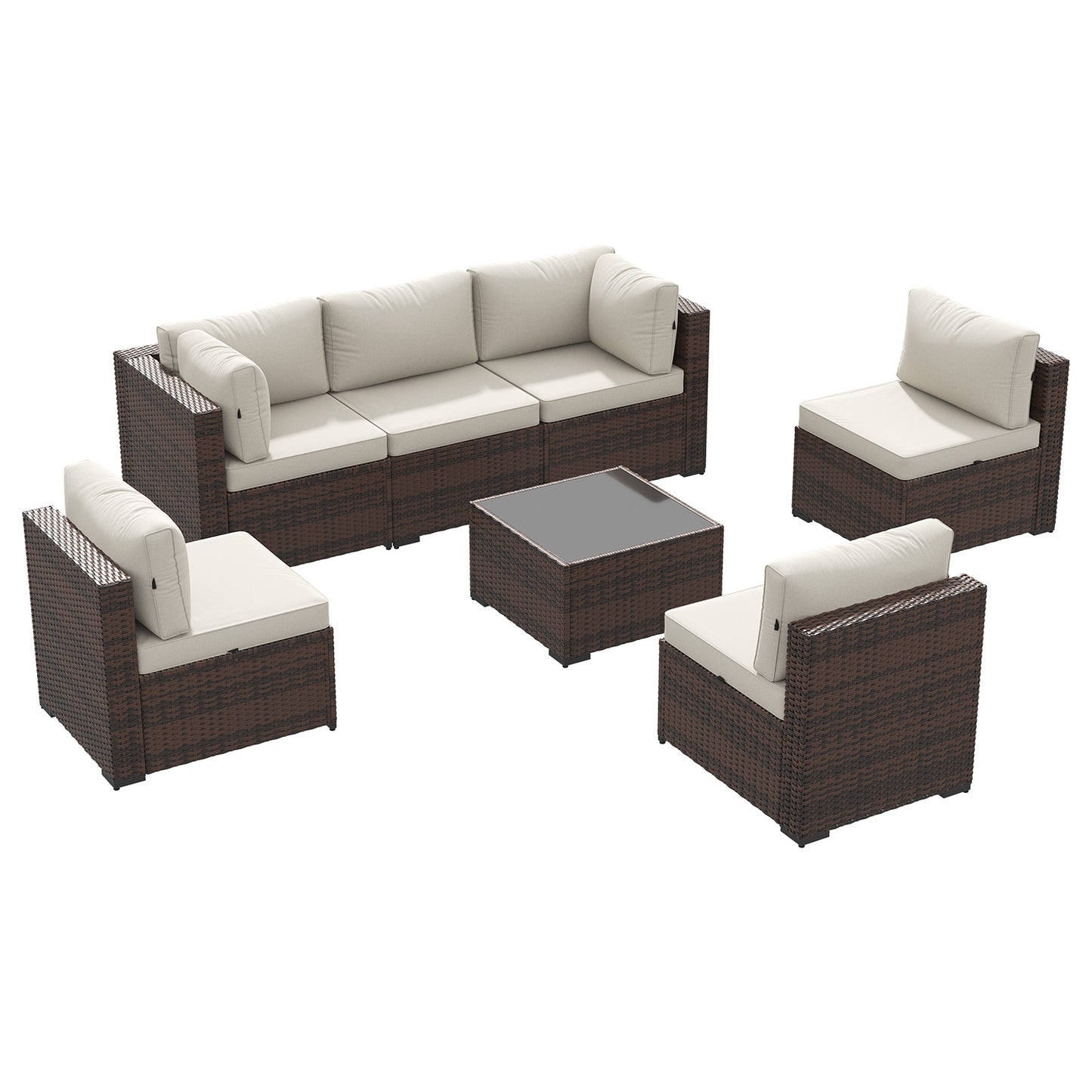 Clouddwell 7 Piece Outdoor Patio Furniture Set, Wicker Rattan Patio Sectional Sofa Sets, Beige