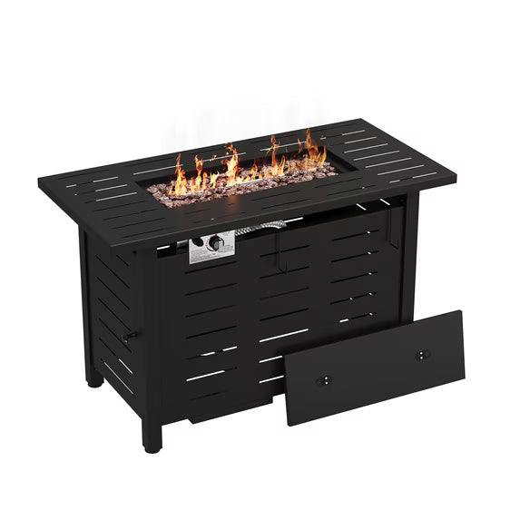 LazySunsets 42" Outdoor Propane Fire Pit Table, 50000 BTU Auto Start Steel Fire Table, 2-in-1 with Removable Tabletop & All-Weather Waterproof Cover for Garden Backyard Patio, Black