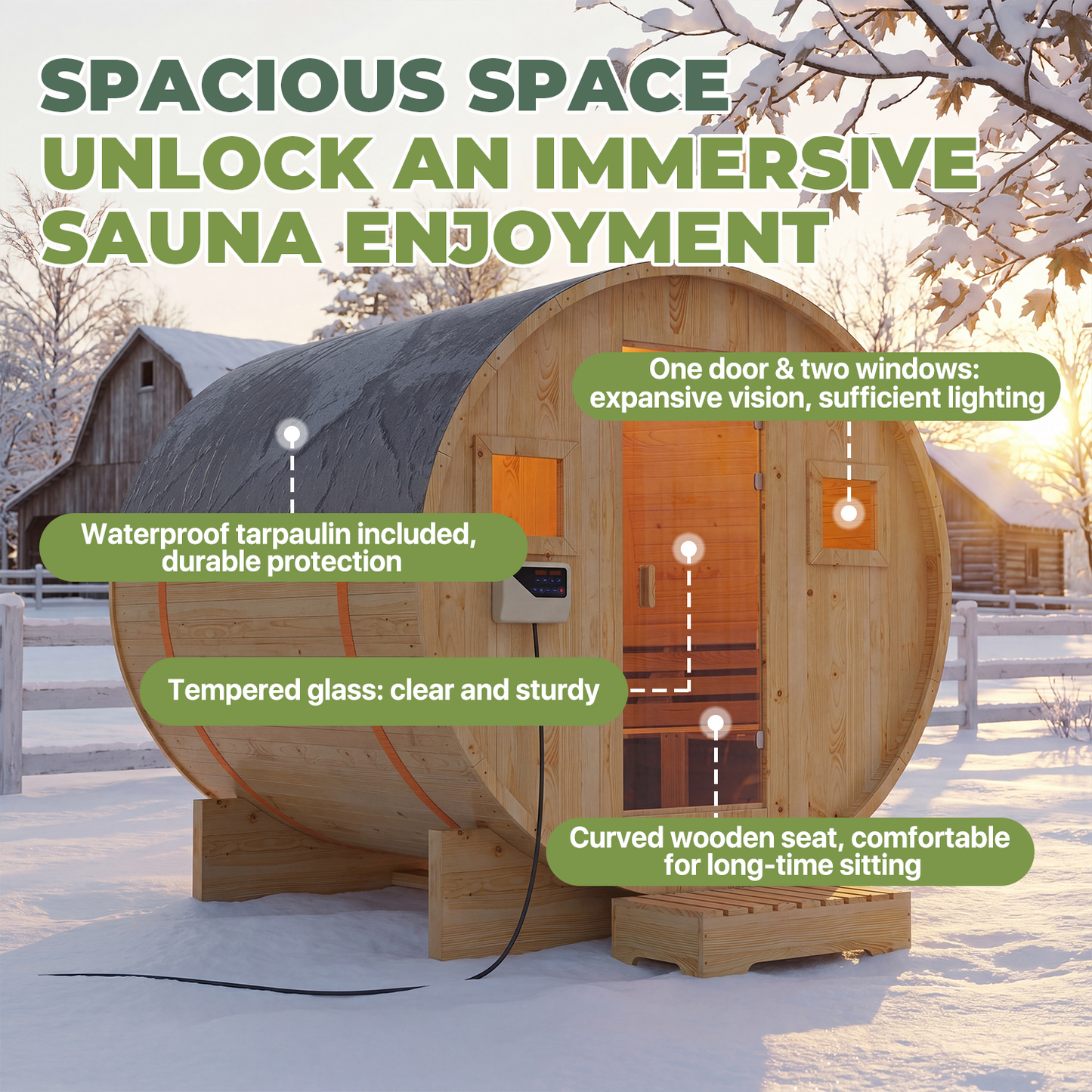 Clouddwell 4-6 Person Wood Sauna, Traditional Barrel Sauna with with 220V with 6KW Electric Heater, Steam and Wet Sauna